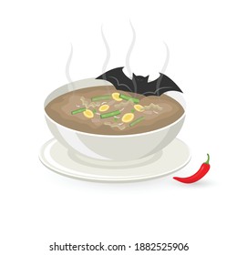 Illustration of a Palauan soup made from bat meat, coconut, ginger and other spices. 