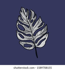 Illustration of palm leaf element in simple line art style.