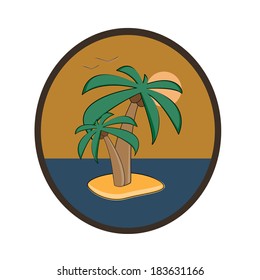 Illustration with palm and sunset