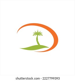 Illustration of palm tree design with waves.