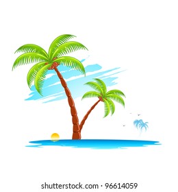 illustration of palm tree in island on abstract background