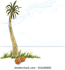 Illustration of palm tree in island, vector.