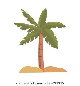 Illustration of a palm tree with lush green leaves and a sandy base, perfect for tropical designs