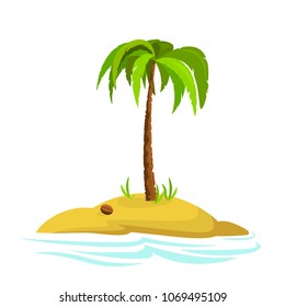 Illustration of a palm tree on an island. Decorative palm tree isolated on white background. Vector. Icon.