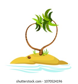 Illustration of a palm tree on an island. Decorative palm tree isolated on white background. Vector. Icon.