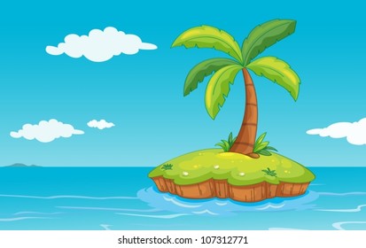 illustration of a palm tree on a island