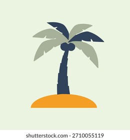 Illustration einer Palme auf einer kleinen Insel, mit Kokosnüssen.