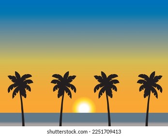 Illustration of palm tree and sunrise