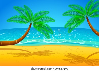 illustration of palm trees on the beach with the sea