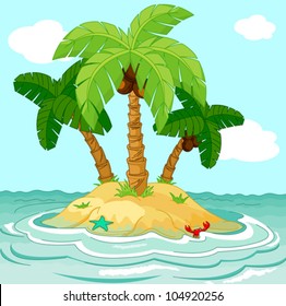 Illustration of palm trees on desert island