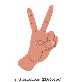 Illustration of a palm, victory gesture in a flat style. V sign. Hand element. 