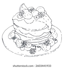 Illustration of pancake with grape topping
Hand drawing isolated vector art.