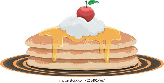 an illustration of a pancake with honey topping that looks golden