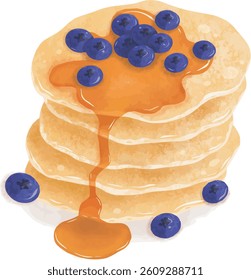 Illustration of Pancakes with Blueberries and Syrup