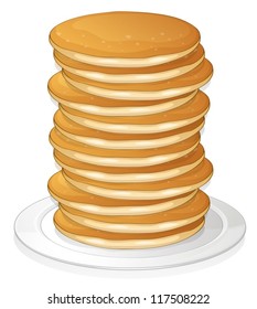 illustration of  pancakes in a dish on white background