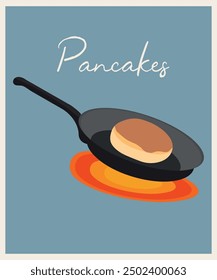  Illustration with Pancakes at Frying Pan