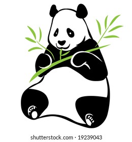 Illustration of panda with bamboo branch