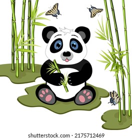 Illustration with panda and bamboo.Vector illustration with panda and green bamboo on a transparent background.