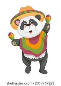 Ilustración de un oso panda tocando una maracas. Arte infantil de un lindo animal para ilustrar ropa, juguetes y otros artículos para niños.