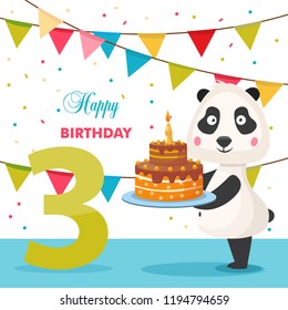 illustration with panda birthday 3 years