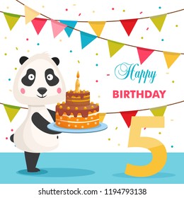 illustration with panda birthday 5 years