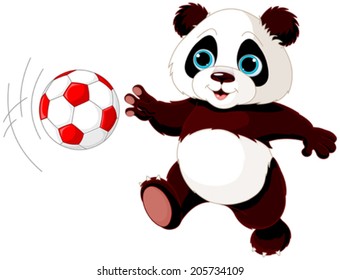 Illustration of panda cub playing soccer