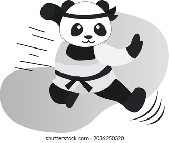 illustration of a panda doing karate, Vector flat illustration