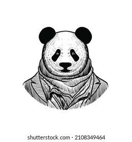 illustration of panda dressed as human