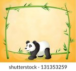 Illustration of a panda and the empty green frame on an orange background