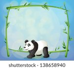 Illustration of a panda with a framed bamboo tree at the back