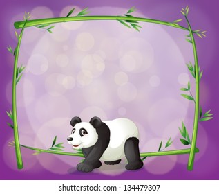 Illustration of a panda in front of a bamboo frame