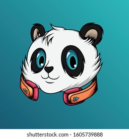 Illustration of panda head with headphones to represent while listening to music