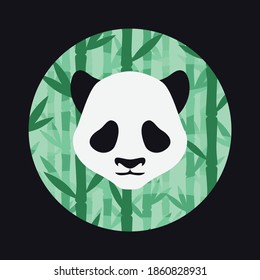 Illustration of a Panda head on a background of a bamboo grove