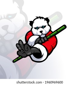 Illustration of panda holding bamboo for mascot logo esport gaming