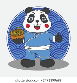 illustration of a panda holding a bowl of noodles