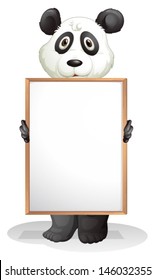 Illustration of a panda holding an empty board on a white background 