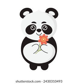 Ilustración de Panda sosteniendo una flor. Vector