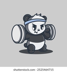 Ilustración de un panda levantando pesas - ilustración linda