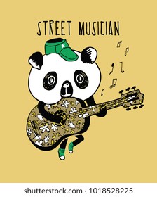 Illustration of panda plays guitar