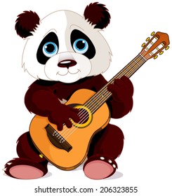 Illustration of panda plays guitar