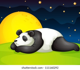 illustration of a panda resting in night