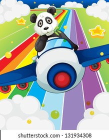 Illustration of a panda riding in a plane