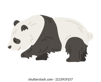 Illustration of a panda seen from the side.