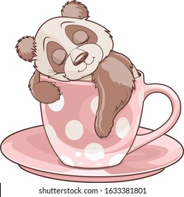 Illustration of panda sleeping in teacup