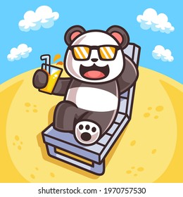 Illustration of Panda Sunbathe in Summer Season