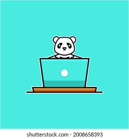 illustration of a panda working on a laptop