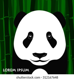 illustration of panda's face on background bamboo