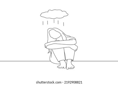 Illustration panic attacks young girl sad fear stressful depressed emotional crying use hands cover  Oneline art drawing style
