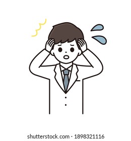 Illustration of a panicking male pharmacist doctor