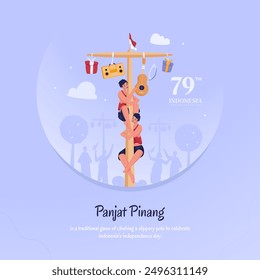 Illustration of Panjat pinang means traditional slippery pole games to celebrate Indonesian independence day